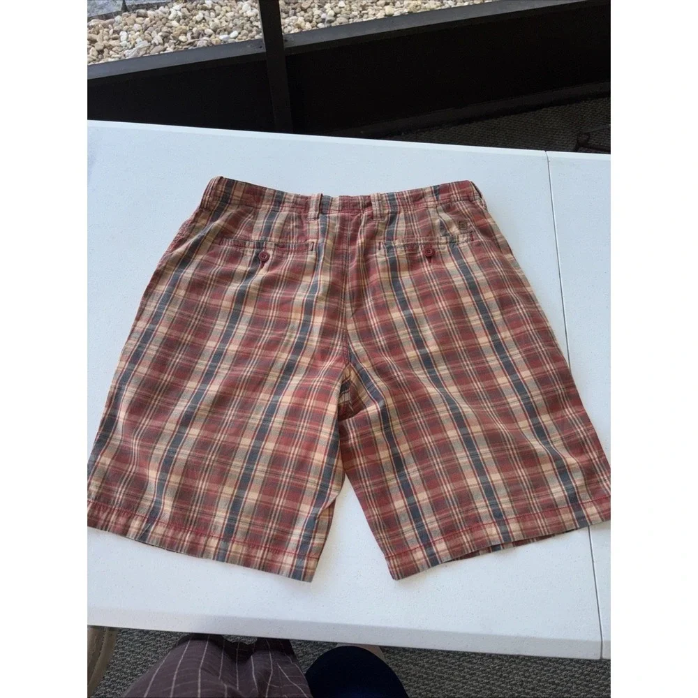 IZOD Men's Plaid Cotton Shorts Brown Beige Blue Button Closure 34